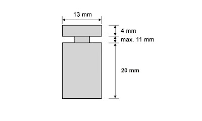 Abstandshalter 13 x 20 mm, Aluminium, Silber Matt (4 Stück)